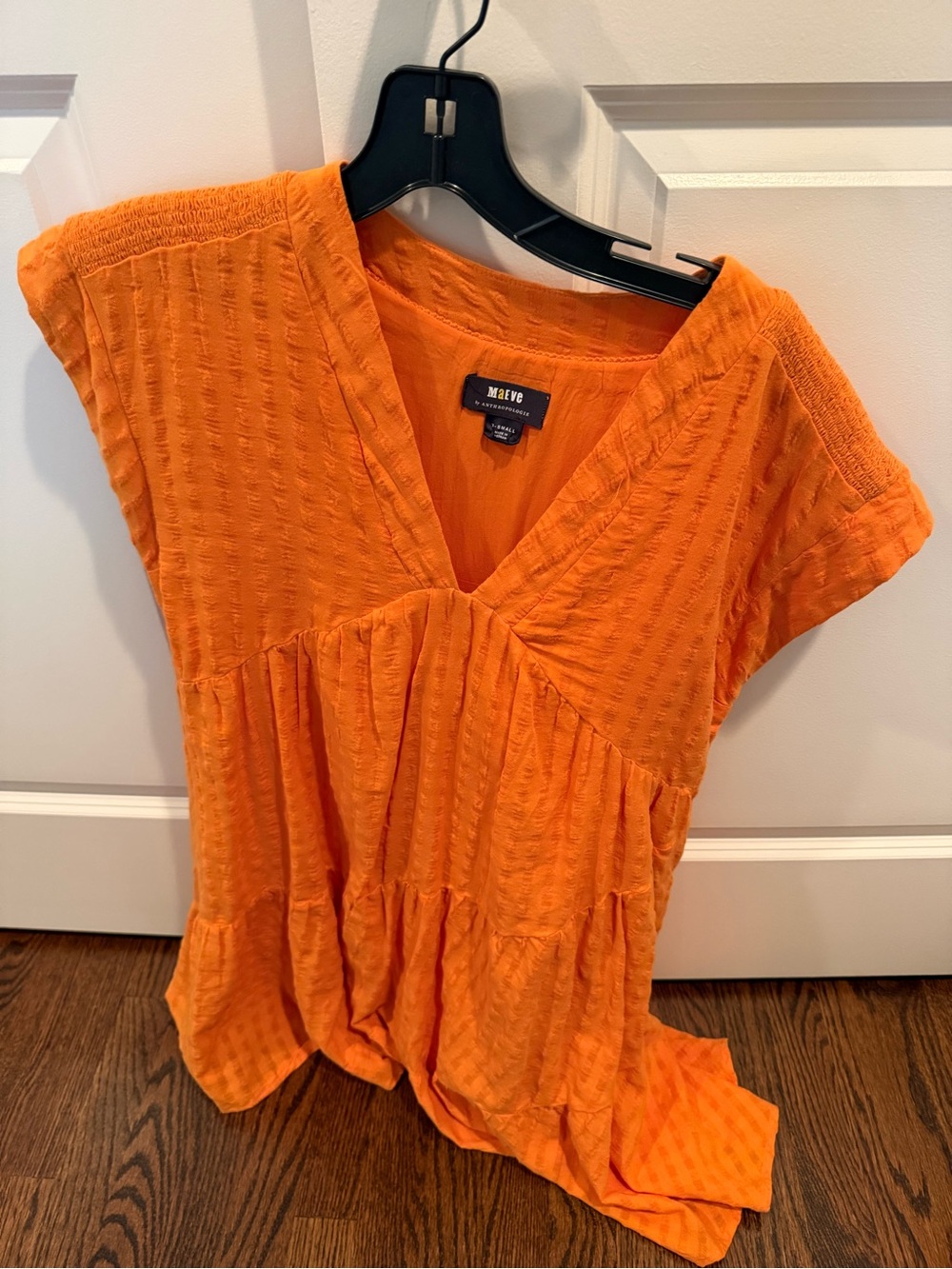 Maeve Bright Orange V‑Neck Tiered Midi Dress